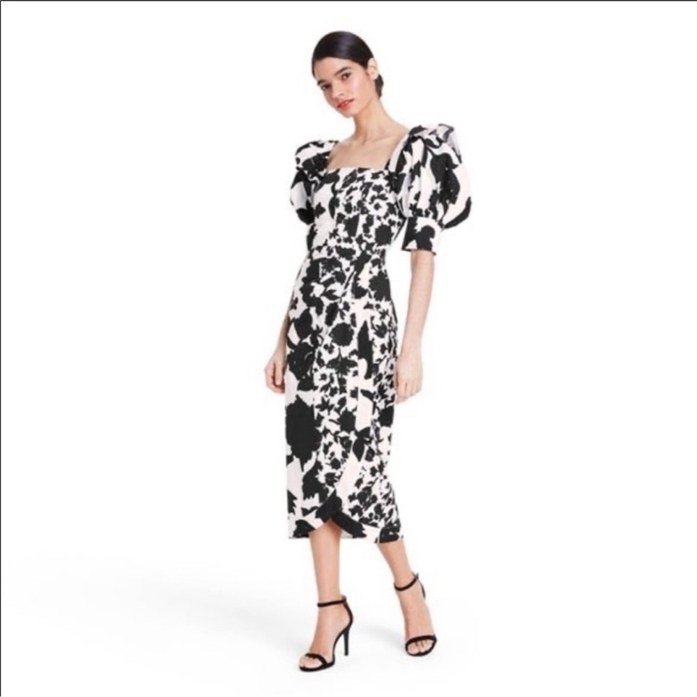 Stunning Black and White Puff Sleeve Dress